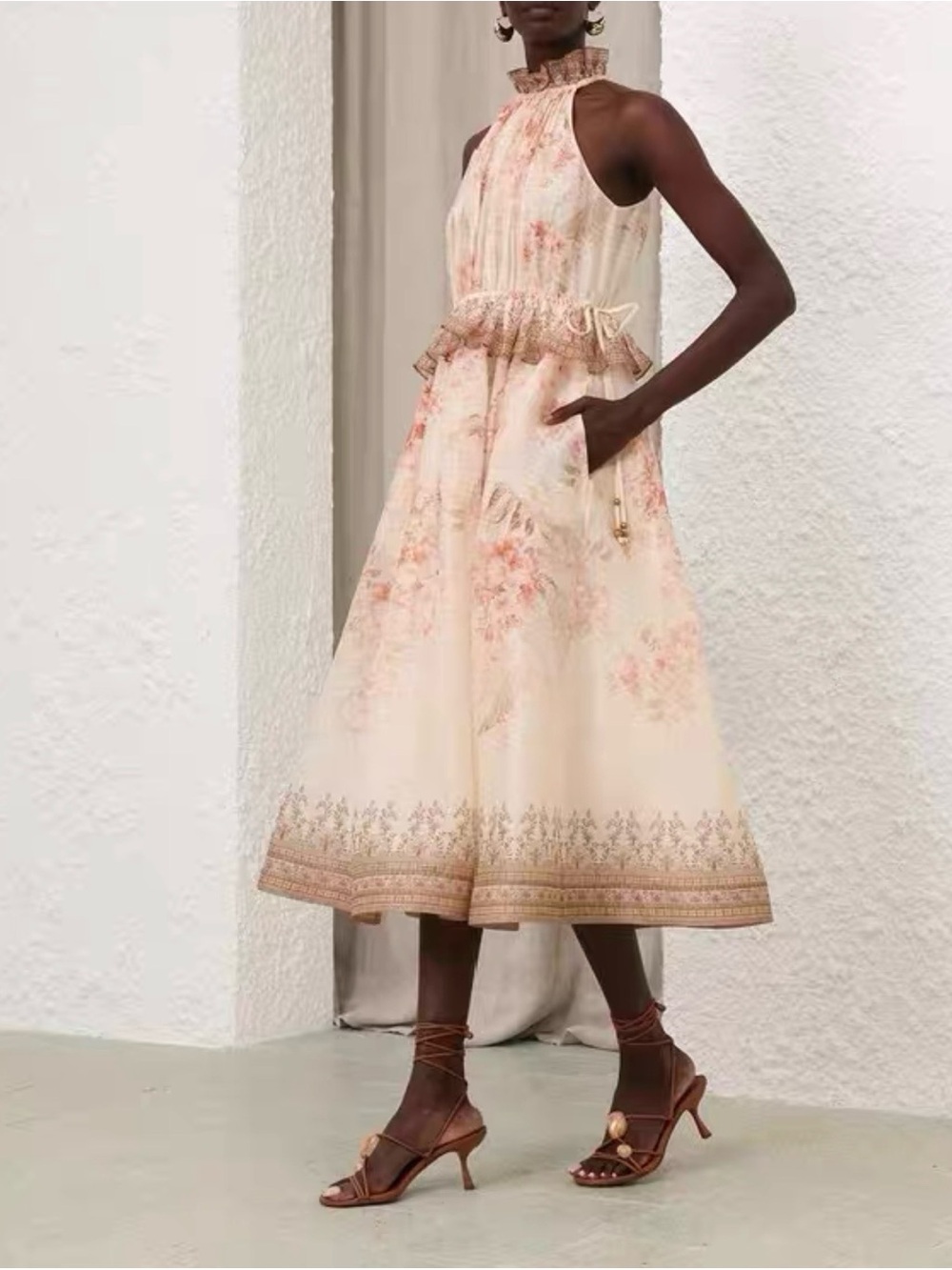 Zimmermann Floral Halter Maxi Dress in Blush Pink size 2